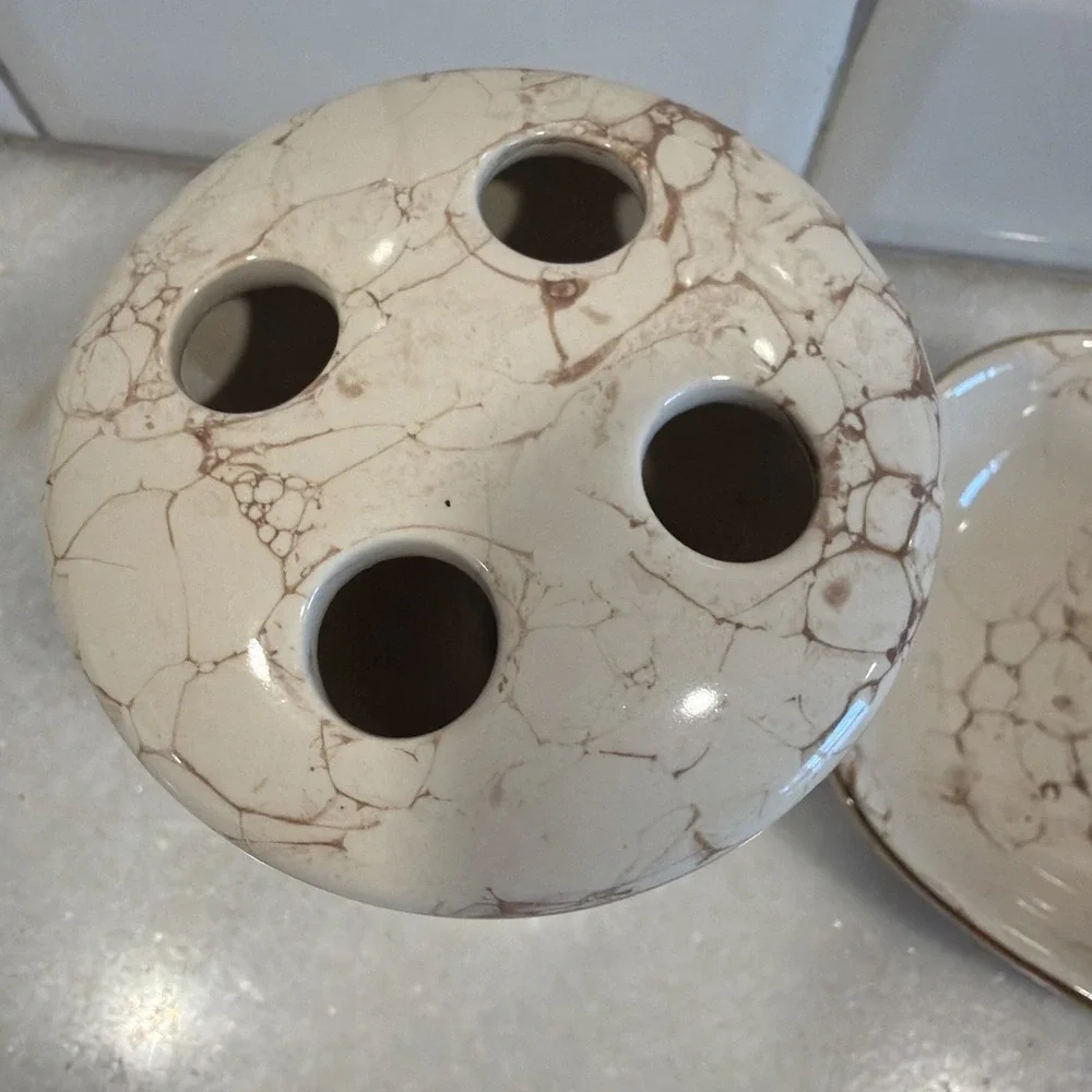 Vintage Collage Ceramic Toothbrush/soap/trinket Dish Bath Set GW992